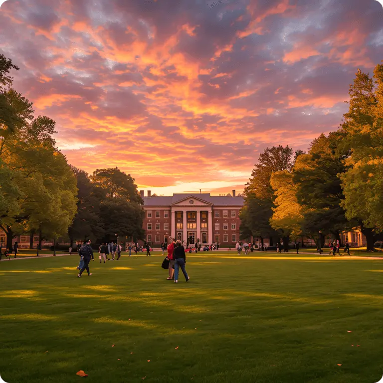 Same campus photo with sunset sky after AI background change using EditPix