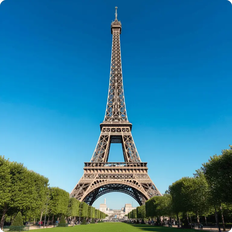 Expanded full view of the Eiffel Tower after AI image extension using EditPix